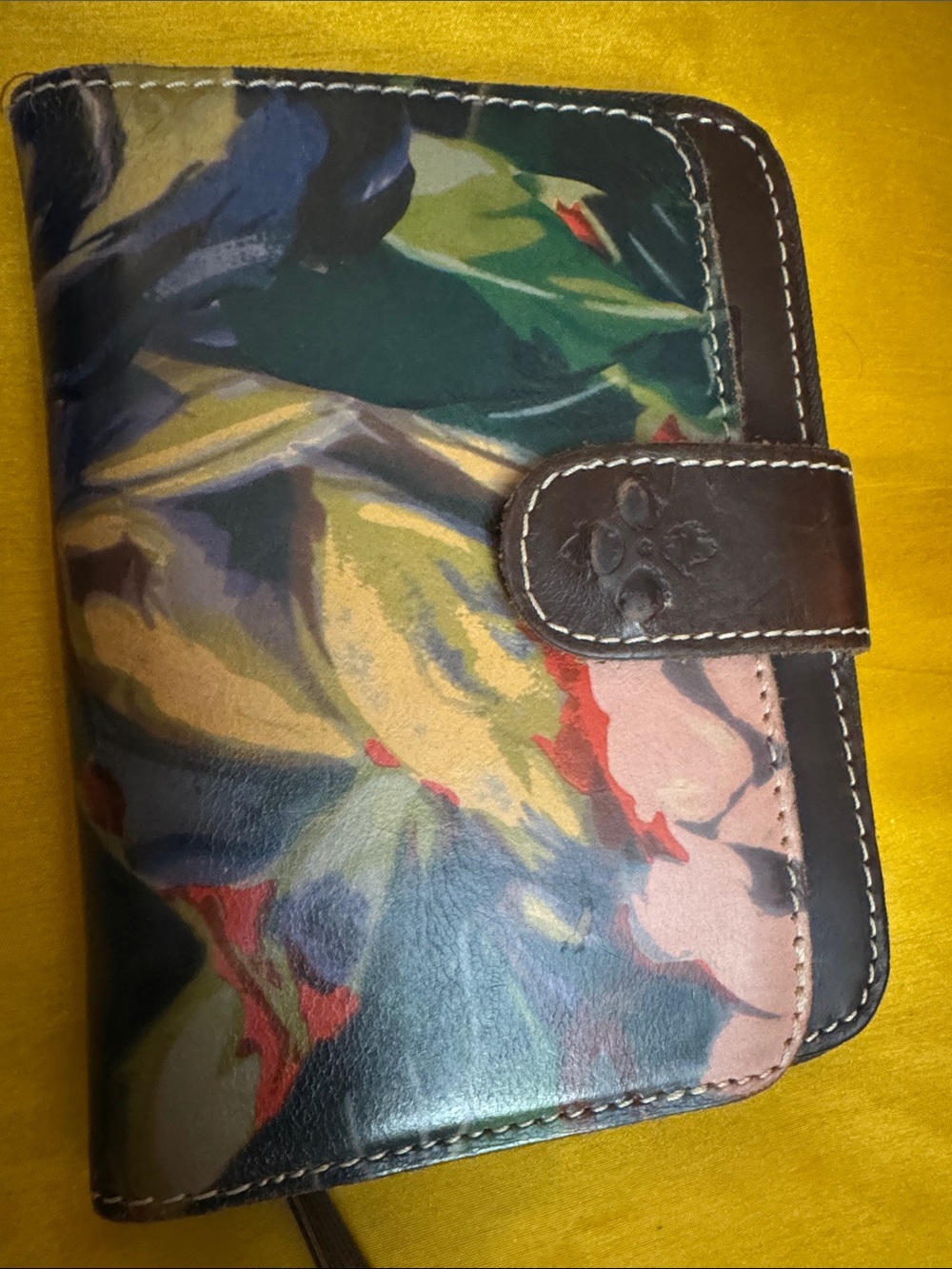 Patricia Nash Floral Painted Leather Wallet with Brown Trim